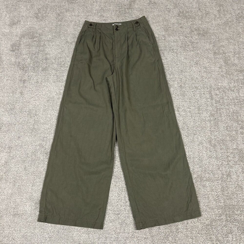Madewell The Harlow Wide Leg Pants Womens 4 Green High Rise Drapey Twill Pockets